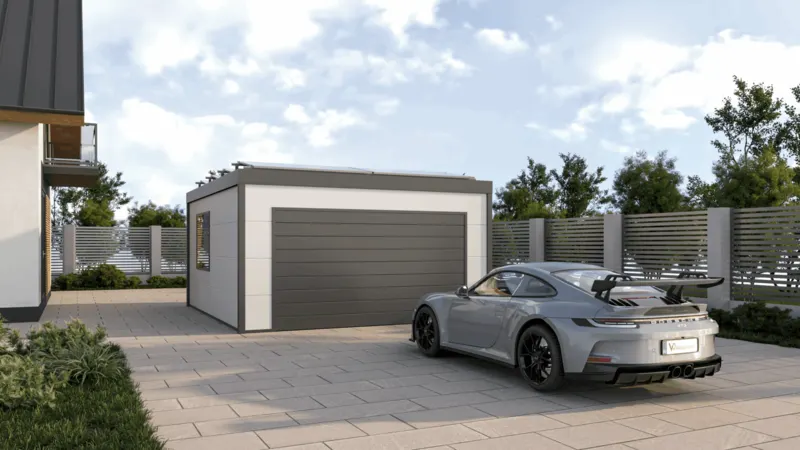 Aluminium-Carport mit Flachdach neben einem Wohnhaus